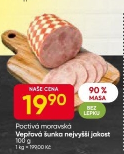 Vepřová šunka nejvyšší jakosti Poctivá Moravská