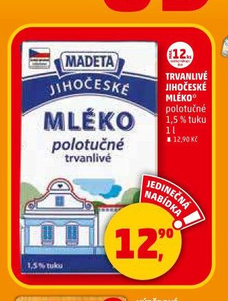 Madeta Jihočeské mléko trvanlivé polotučné 1 l