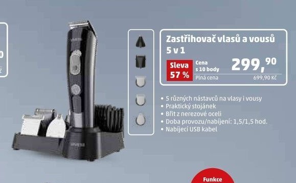 Zastřihovač vlasů a vousů 5 v 1