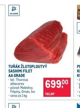 TUŇÁK ŽLUTOPLOUTVÝ SASHIMI FILET AA GRADE