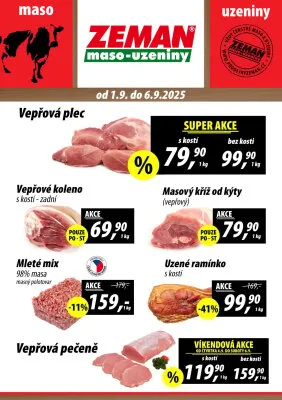 akční leták ZEMAN maso - uzeniny 1.9.2025-6.9.2025