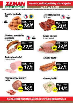 akční leták ZEMAN maso - uzeniny 1.9.2025-6.9.2025