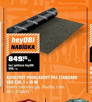 ASFALTOVÝ PODKLADOVÝ PÁS STANDARD V60 S30, 1 × 10 M