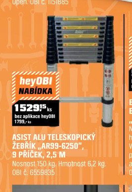 ASIST ALU TELESKOPICKÝ ŽEBŘÍK „AR99-6250“, 9 PŘÍČEK, 2,5 M