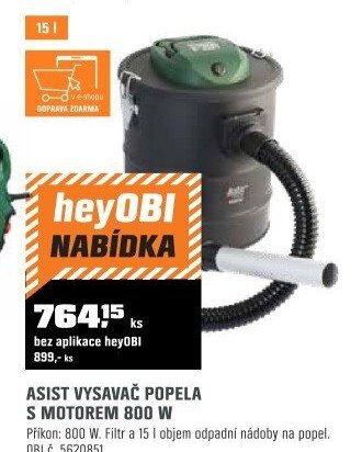 Asist vysavač popela s motorem 800 W