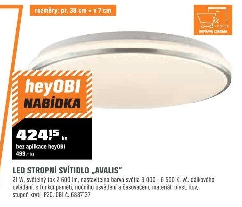 Stropní svítidlo LED Avalis 21W plastb