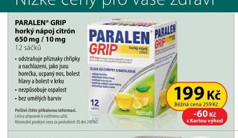 PARALEN GRIP horký nápoj citron 650 mg / 10 mg 12 sáčků