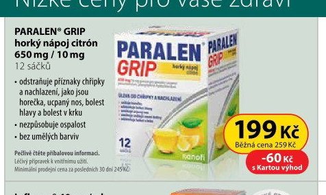 PARALEN GRIP horký nápoj citron 650 mg / 10 mg 12 sáčků