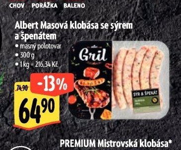 Albert Masová klobása se sýrem a špenátem