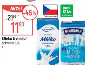 Mléko trvanlivé Bohemilk - 1,5% polotučné