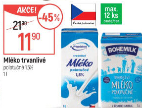 Mléko trvanlivé Bohemilk - 1,5% polotučné