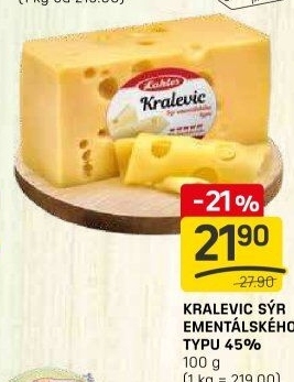 Sýr ementálského typu 45% Kralevic Laktos
