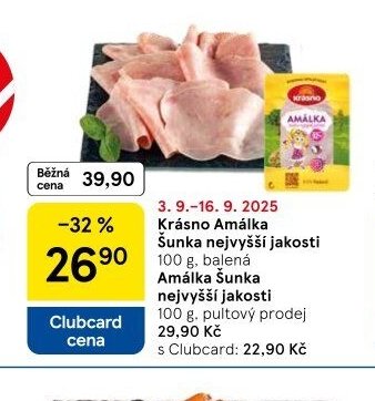 Krásno Amálka Šunka nejvyšší jakosti 100 g, pultový prodej