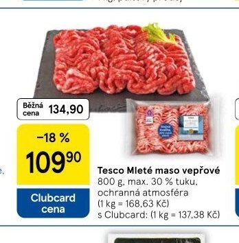 Tesco Mleté maso vepřové 800 g, max. 30 % tuku, ochranná atmosféra