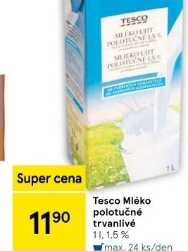 Mléko trvanlivé Tesco - 1,5% polotučné