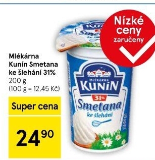 Smetana ke šlehání Mlékárna Kunín 31%