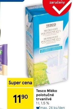 Mléko trvanlivé Tesco - 1,5% polotučné