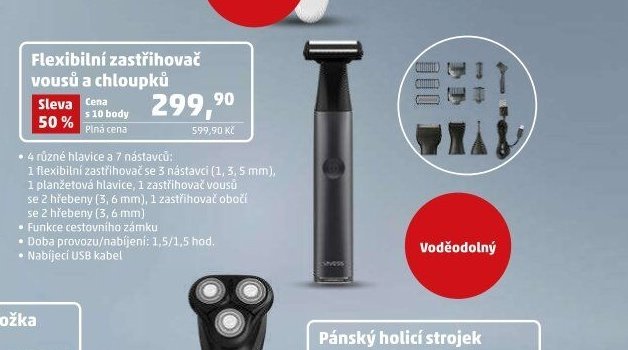 Flexibilní zastřihovač vousů a chloupků