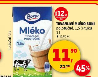 Mléko trvanlivé Boni - 1,5% polotučné