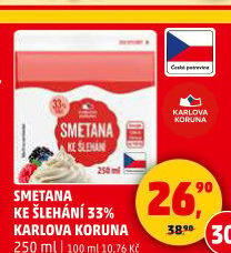 Smetana ke šlehání 33% Karlova Koruna