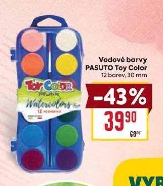 Vodové barvy PASUTO Toy Color 12 barev, 30 mm