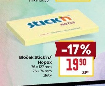 Bloček Stick'n/ Hopax 76 x 127 mm 76 x 76 mm žlutý - BILLA akcniletaky.com