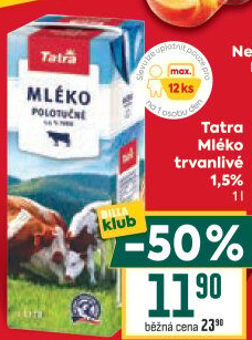 Mléko trvanlivé Tatra - 1,5% polotučné