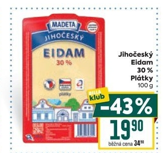 Sýr Eidam Jihočeský 30% Madeta