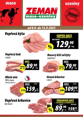 akční leták ZEMAN maso - uzeniny 8.9.2025-13.9.2025