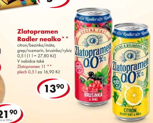 Nealkoholické pivo ochucené Radler Zlatopramen