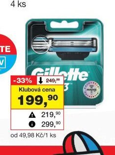 Gillette Mach3 náhradní hlavice, 4 ks