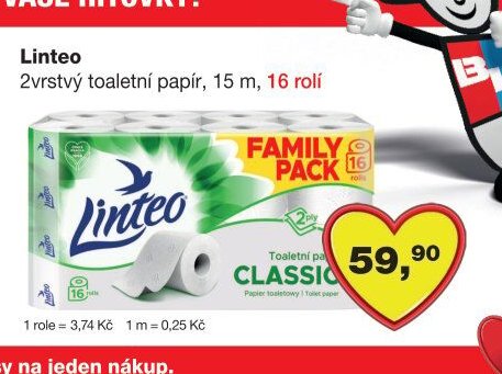 Linteo 2vrstvý toaletní papír, 15 m, 16 rolí