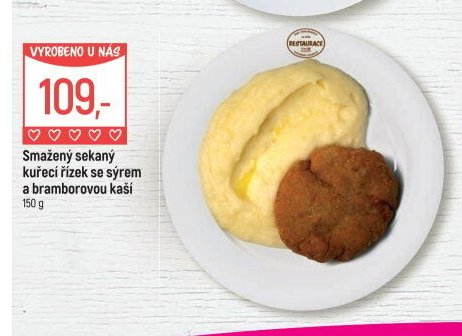 Smažený sekaný kuřecí řízek se sýrem a bramborovou kaší