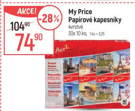 Papírové kapesníčky 4vrstvé My Price