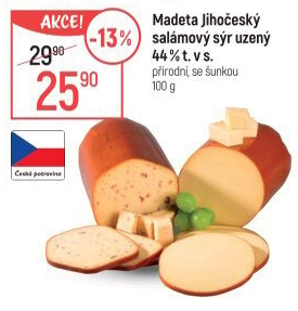Sýr uzený salámový 44% Jihočeský Madeta