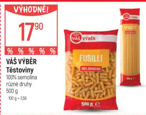 Těstoviny semolinové Váš Výběr