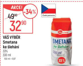 Smetana ke šlehání 33% Váš Výběr