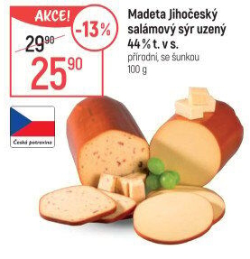 Sýr uzený salámový 44% Jihočeský Madeta