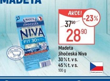 Madeta Jihočeská Niva 30 % t. v s. / 45 % t. v s. 100 g