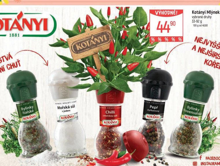 Kotányi Mlýnek vybrané druhy