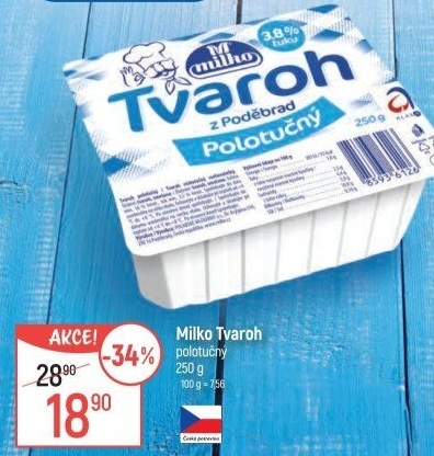 Tvaroh polotučný z Poděbrad Milko