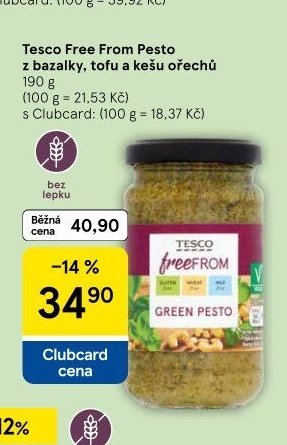 Tesco Free From Pesto z bazalky, tofu a kešu ořechů 190 g