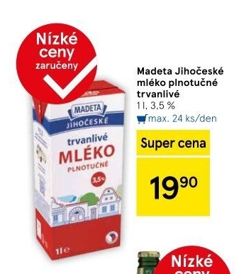 Mléko trvanlivé Jihočeské Madeta - 3,5% plnotučné