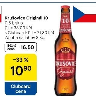 Pivo světlé výčepní Originál Královská 10° Krušovice