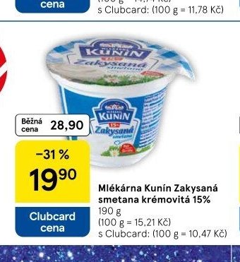 Mlékárna Kunín Zakysaná smetana krémovitá 15% - Tesco akcniletaky.com