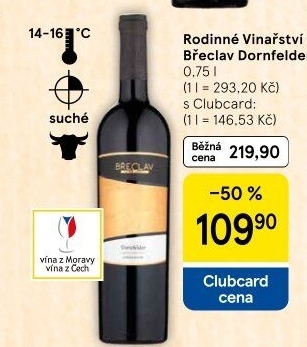 Víno Dornfelder Vinařství Břeclav