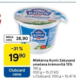 Zakysaná smetana krémovitá Mlékárna Kunín 15%
