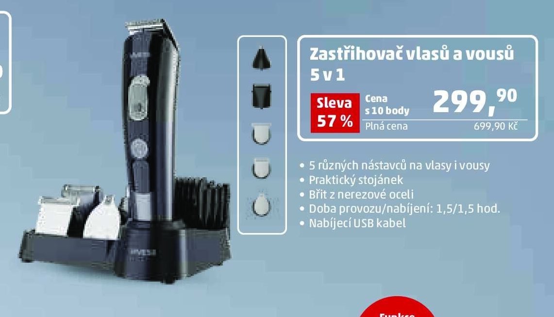 Zastřihovač vlasů a vousů 5 v 1