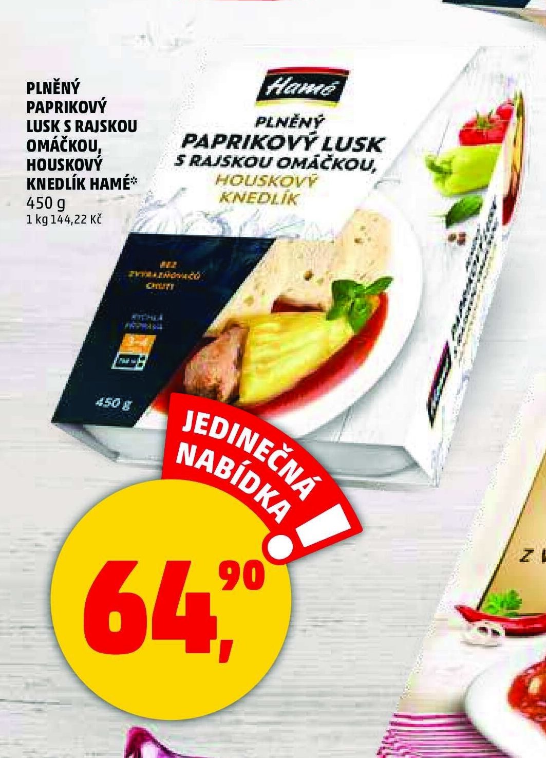 Hamé Plněný paprikový lusk s rajskou omáčkou, houskový knedlík - Penny Market akcniletaky.com