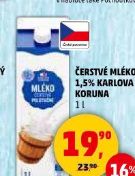 Mléko čerstvé Karlova Koruna - 1,5 polotučné